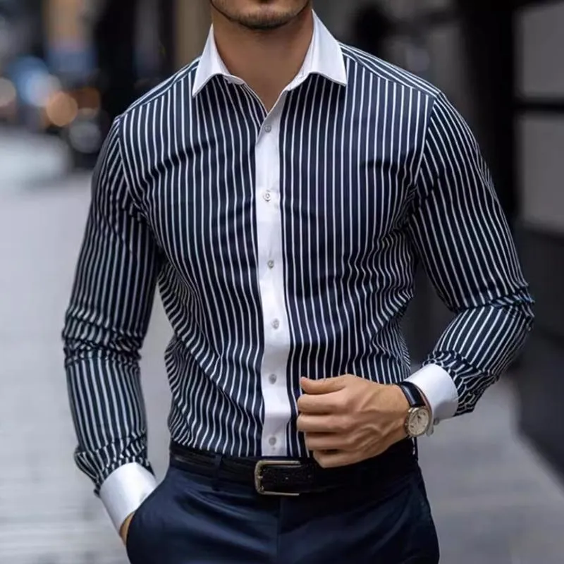 Men's Casual Retro Striped Lapel Long Sleeve Shirt 11673660TO sold by Manly product image thumbnail 2
