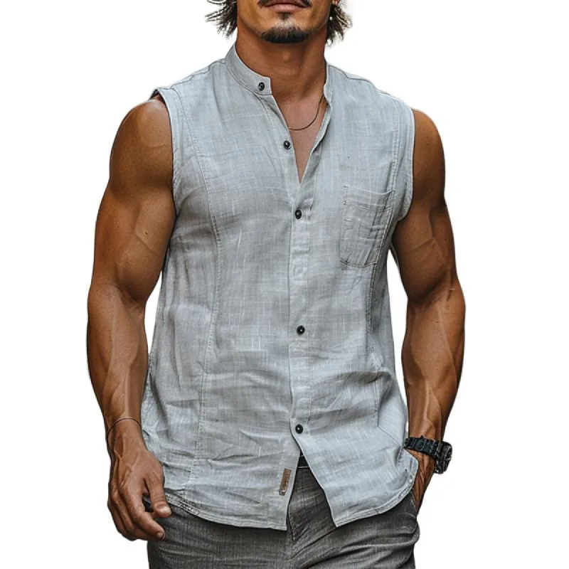 Men's Bamboo Cotton Solid Color Stand Collar Tank Tops 73445979X made by Manly