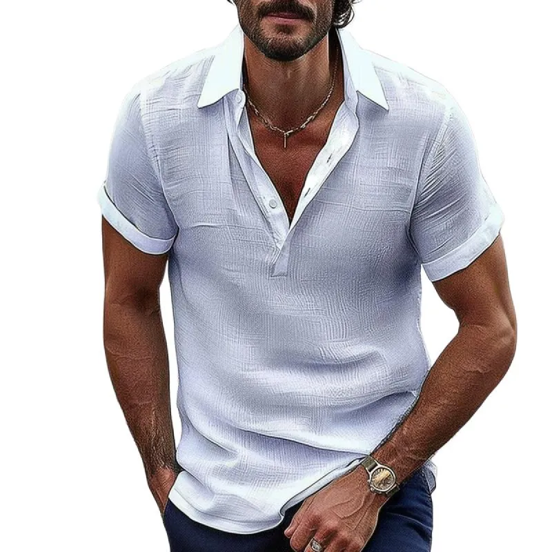 Men's Casual Cotton and Linen Short-sleeved Shirt 27159114TO sold by Manly