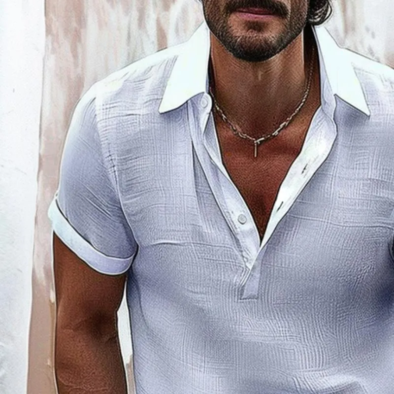 Men's Casual Cotton and Linen Short-sleeved Shirt 27159114TO sold by Manly product image thumbnail 3