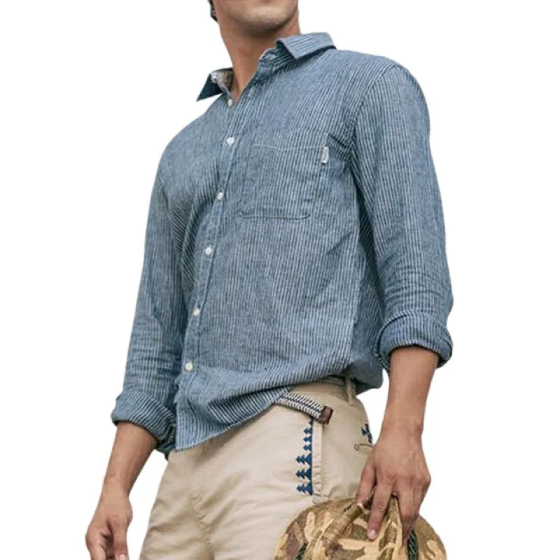 Men's Lapel Striped Long Sleeve Shirt 03355808Y sold by Manly