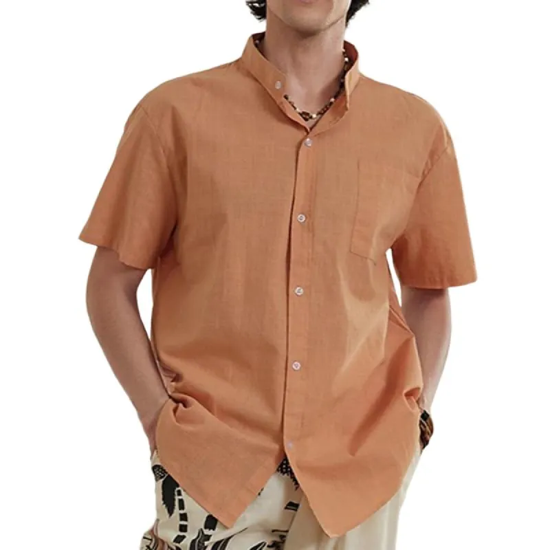 Men's Solid Stand Collar Short Sleeve Casual Shirt 33041313Z sold by Manly