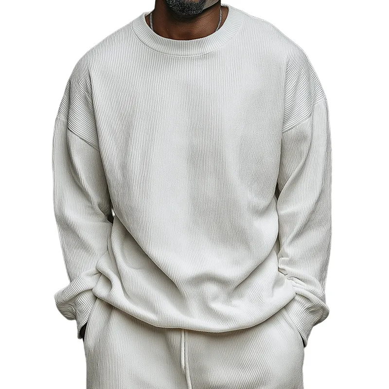 Men's Retro Casual Solid Color Ribbed Crew Neck Sweatshirt MTZ1064B7TO made by Manly