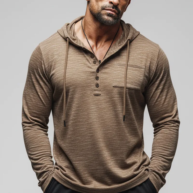 Men's Urban Brown Button-down Collar Hooded Sweatshirt MTZ0900B0U sold by Manly product image thumbnail 4