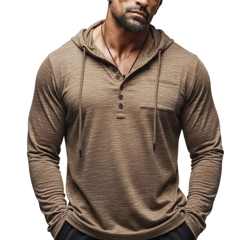 Men's Urban Brown Button-down Collar Hooded Sweatshirt MTZ0900B0U sold by Manly