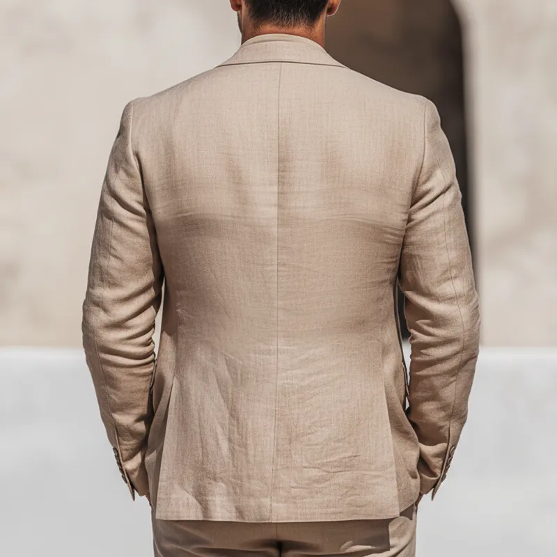 Men's Classic Khaki Cotton Linen Double-button Double-vent Blazer MTZ1380B0U sold by Manly product image thumbnail 3