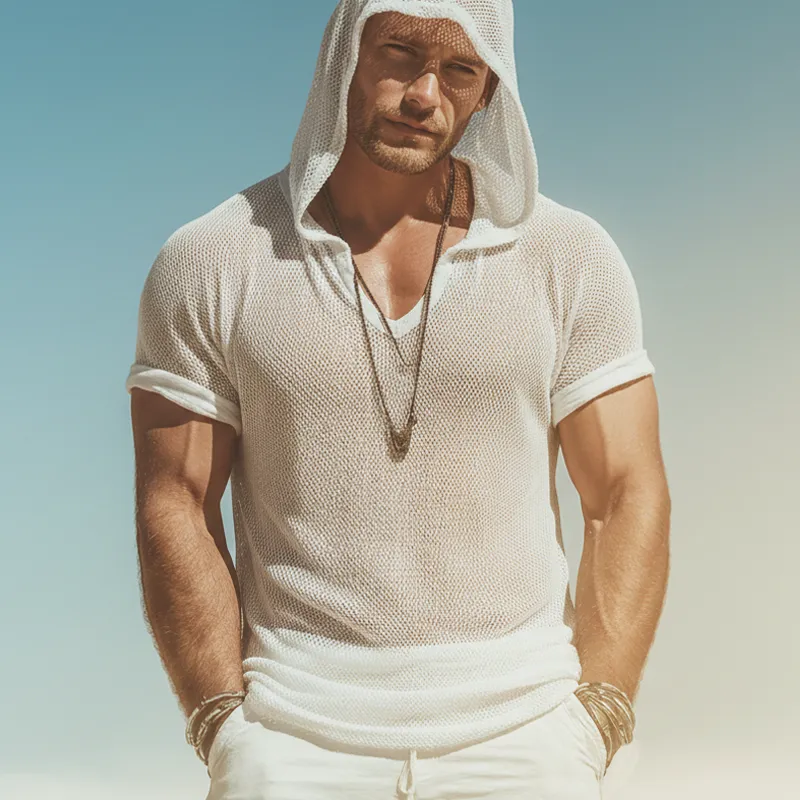 Men's Urban Mesh V-Neck Hooded Short-Sleeve T-Shirt MTZ1358B5U sold by Manly product image thumbnail 2