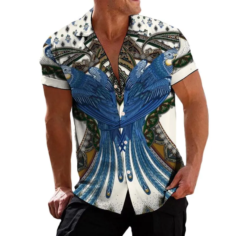 Men's Retro Casual Symmetrical Parrot Lapel Print Shirt 68129922TO sold by Manly