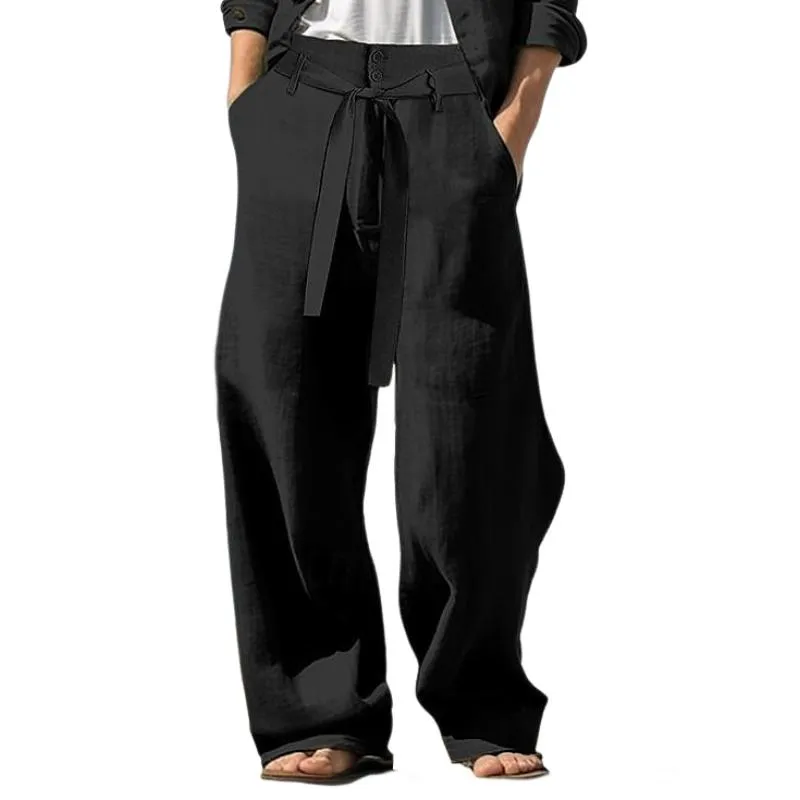 Men's Casual Linen Belted Straight Solid Color Trousers 71519975Y sold by Manly