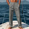 Men's Solid Cotton And Linen Elastic Waist Casual Pants 80113893Z sold by Manly