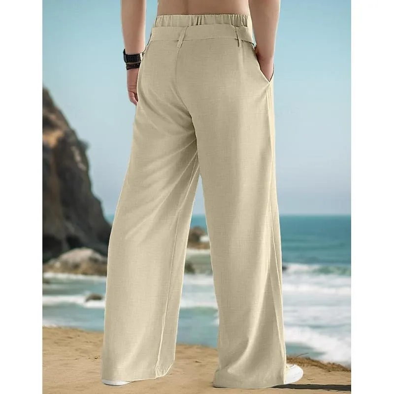Men's Casual Linen Belted Straight Solid Color Trousers 71519975Y sold by Manly product image thumbnail 3