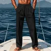 Men's Solid Cotton And Linen Elastic Waist Casual Pants 80113893Z sold by Manly