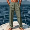 Men's Solid Cotton And Linen Elastic Waist Casual Pants 80113893Z sold by Manly