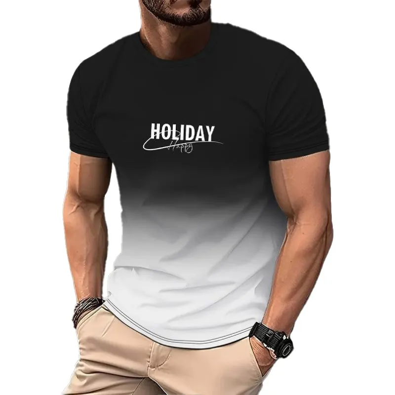 Men's Casual Letter Gradient Printed Short Sleeve T-Shirt 03133904Y made by Manly