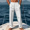 Men's Solid Cotton And Linen Elastic Waist Casual Pants 80113893Z sold by Manly