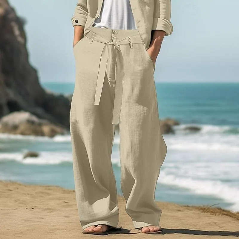 Men's Casual Linen Belted Straight Solid Color Trousers 71519975Y sold by Manly product image thumbnail 2