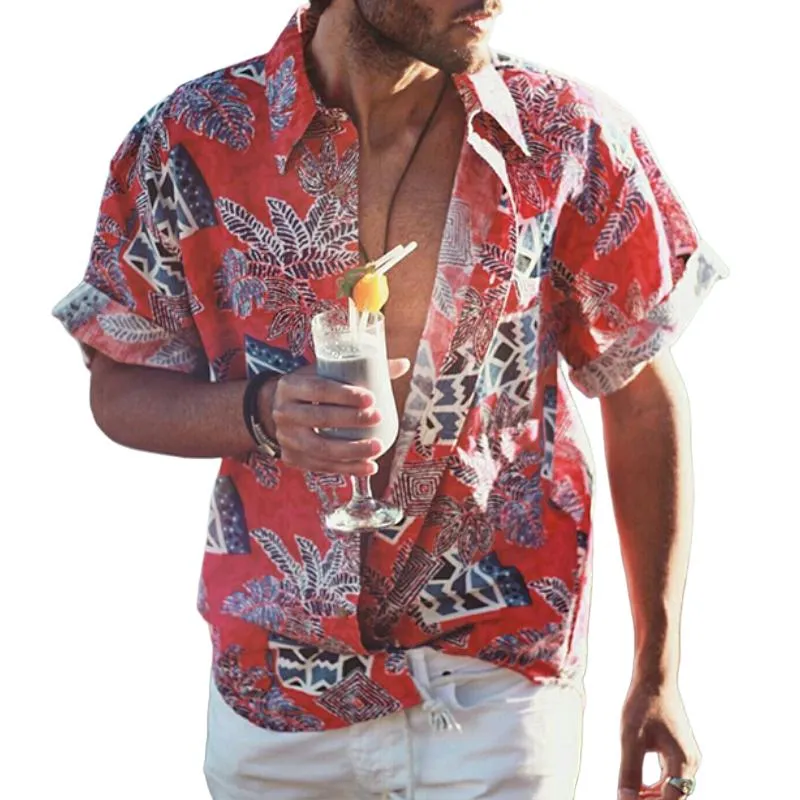 Men's Retro Beach Floral Short Sleeve Shirt 73573678TO sold by Manly
