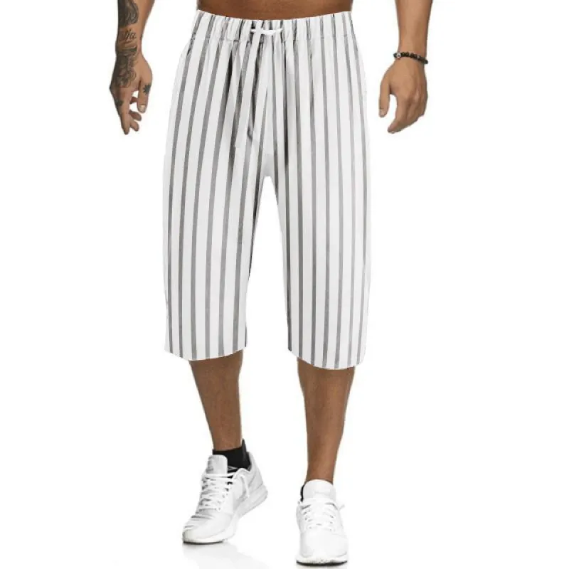 Men's Casual Summer Striped Print Loose Sports Straight Pants 69083318M sold by Manly
