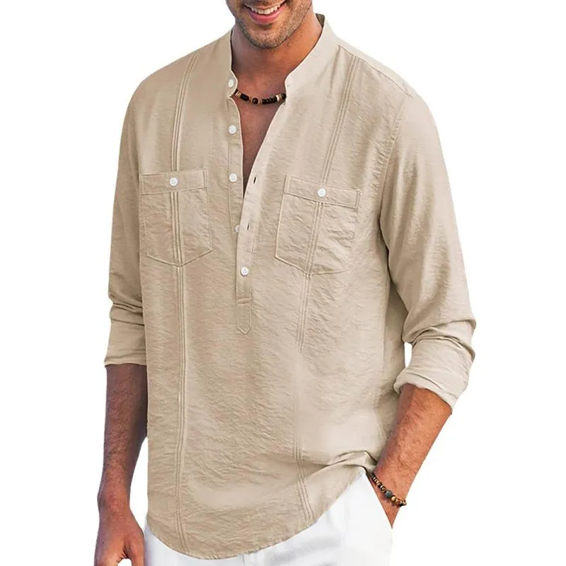 Men's Loose Henley Collar Breast Pockets Casual Shirt 86213358Z sold by Manly product image thumbnail 5
