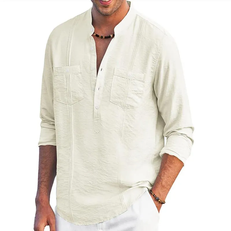 Men's Loose Henley Collar Breast Pockets Casual Shirt 86213358Z sold by Manly product image thumbnail 3