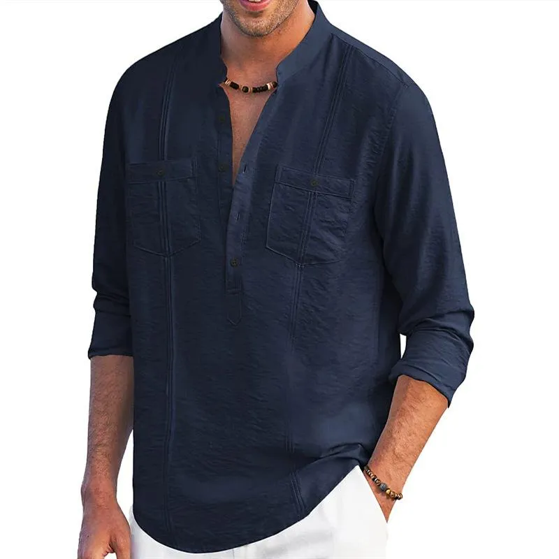 Men's Loose Henley Collar Breast Pockets Casual Shirt 86213358Z sold by Manly product image thumbnail 2