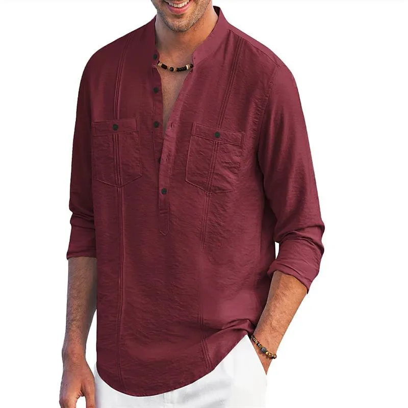 Men's Loose Henley Collar Breast Pockets Casual Shirt 86213358Z sold by Manly product image thumbnail 4