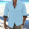 Men's Casual Contrast Color Cotton And Linen Lapel Long-Sleeved Shirt 73140152Y sold by Manly