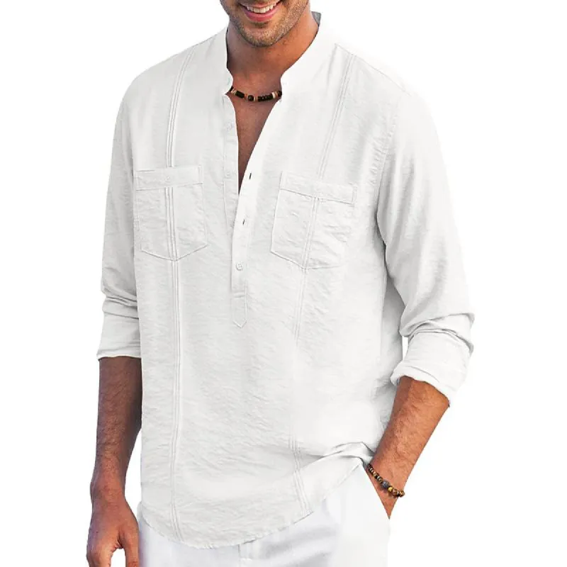 Men's Loose Henley Collar Breast Pockets Casual Shirt 86213358Z sold by Manly