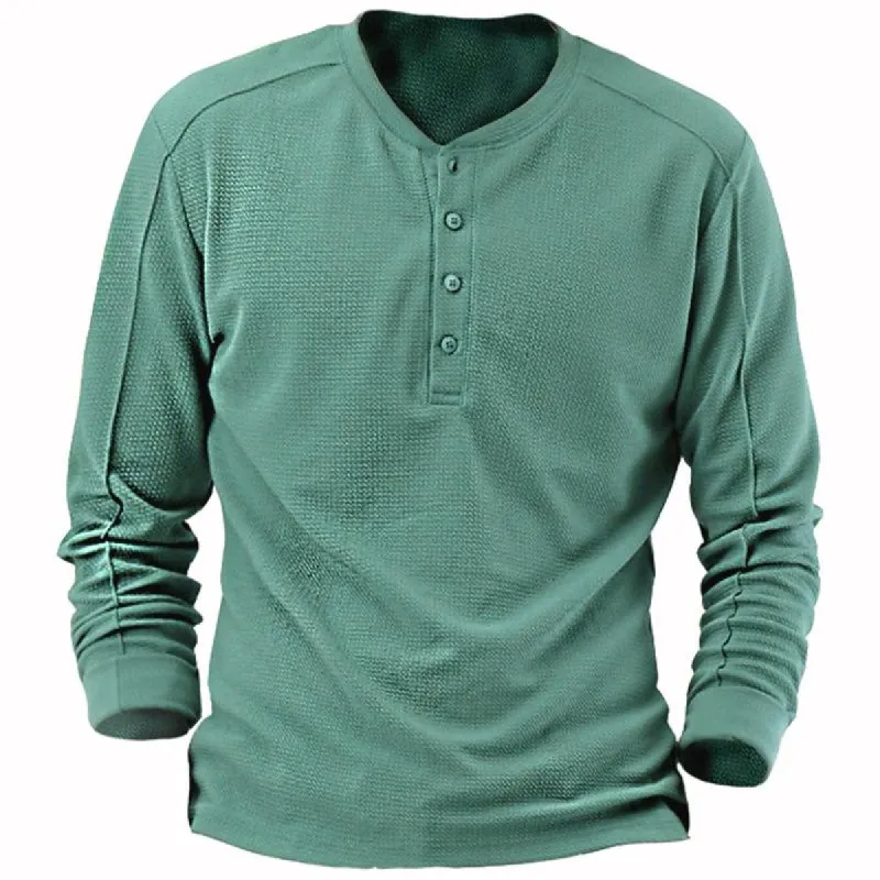 Men's Solid Waffle Long Sleeve Henley Collar T-Shirt 96967863X sold by Manly
