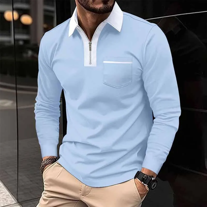 Men's Color Block Pocket Long Sleeve POLO Shirt 99308629X sold by Manly product image thumbnail 5