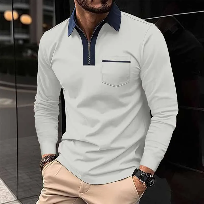 Men's Color Block Pocket Long Sleeve POLO Shirt 99308629X sold by Manly product image thumbnail 2