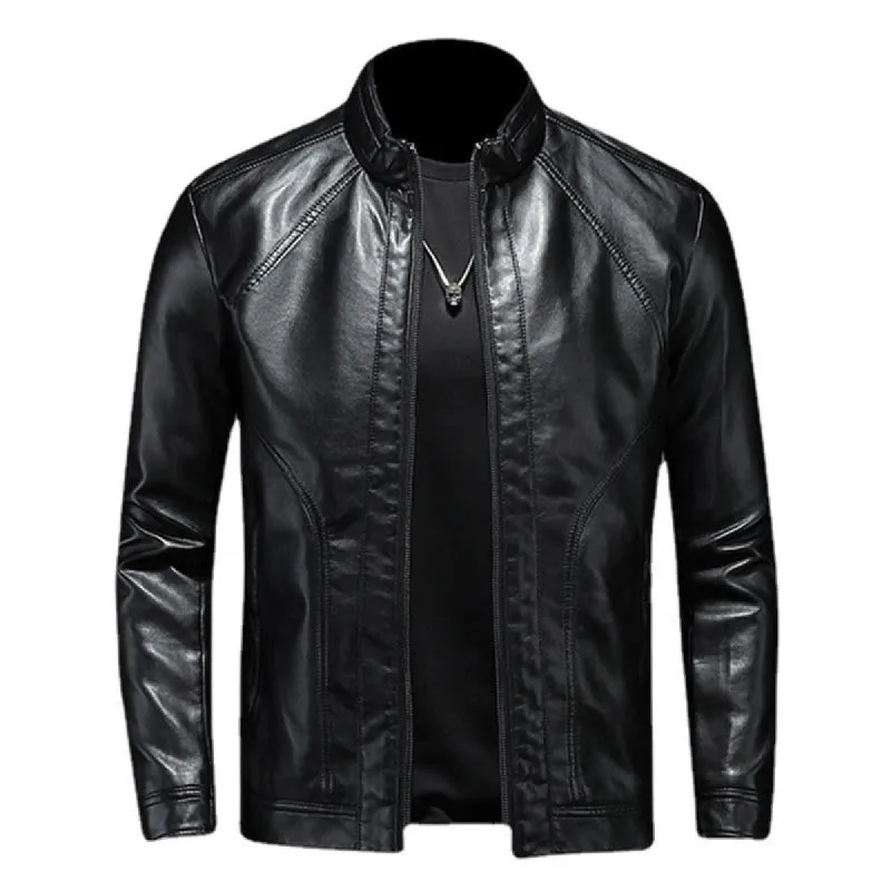 Men's Stand Collar Biker Leather Jacket 17819363X sold by Manly