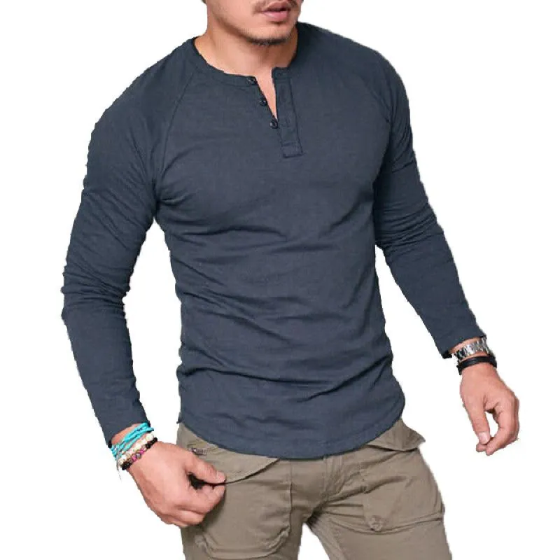 Men's Casual Solid Color Buttons Long Sleeve T-Shirt 47776809Y sold by Manly