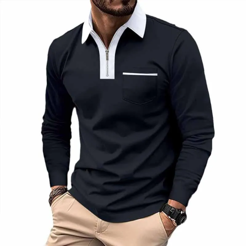 Men's Color Block Pocket Long Sleeve POLO Shirt 99308629X sold by Manly