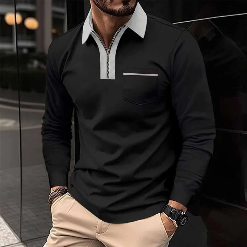 Men's Color Block Pocket Long Sleeve POLO Shirt 99308629X sold by Manly product image thumbnail 4