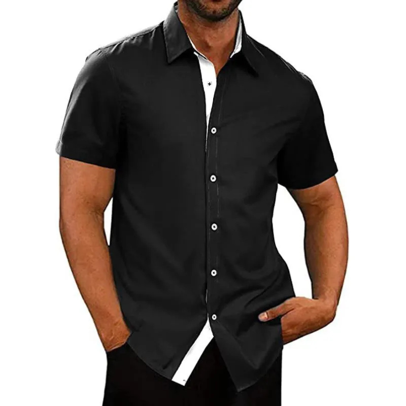 Men's Casual Summer Lapel Color Block Short Sleeved Shirt 17449689M sold by Manly