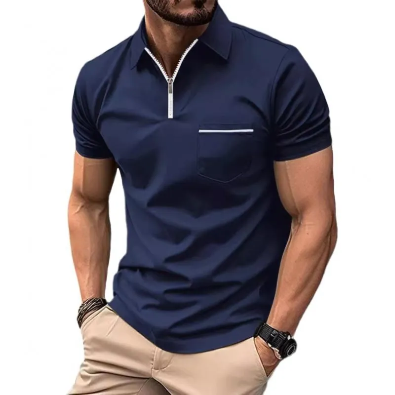 Men's Solid Lapel Short Sleeve Breast Pocket Polo Shirt 29293043Z sold by Manly