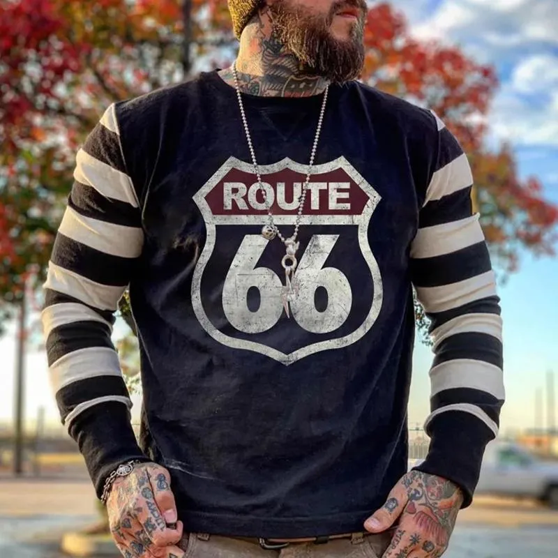 Men'S Motorcycle Retro Print Round Neck Long-Sleeved T-Shirt 80162665Y sold by Manly product image thumbnail 2