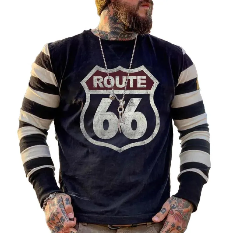 Men'S Motorcycle Retro Print Round Neck Long-Sleeved T-Shirt 80162665Y sold by Manly