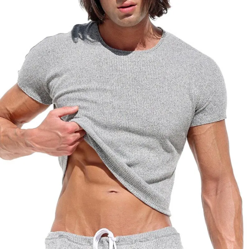 Men's Casual Solid Color Round Neck Short Sleeve Tight T-Shirt 22478526M sold by Manly