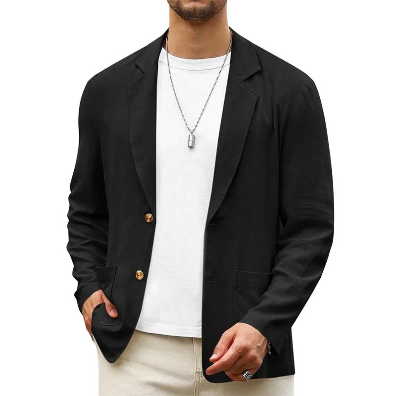 Men's Solid Color Cotton And Linen Notch Lapel Two Buttons Blazer 23701239Z sold by Manly product image thumbnail 2