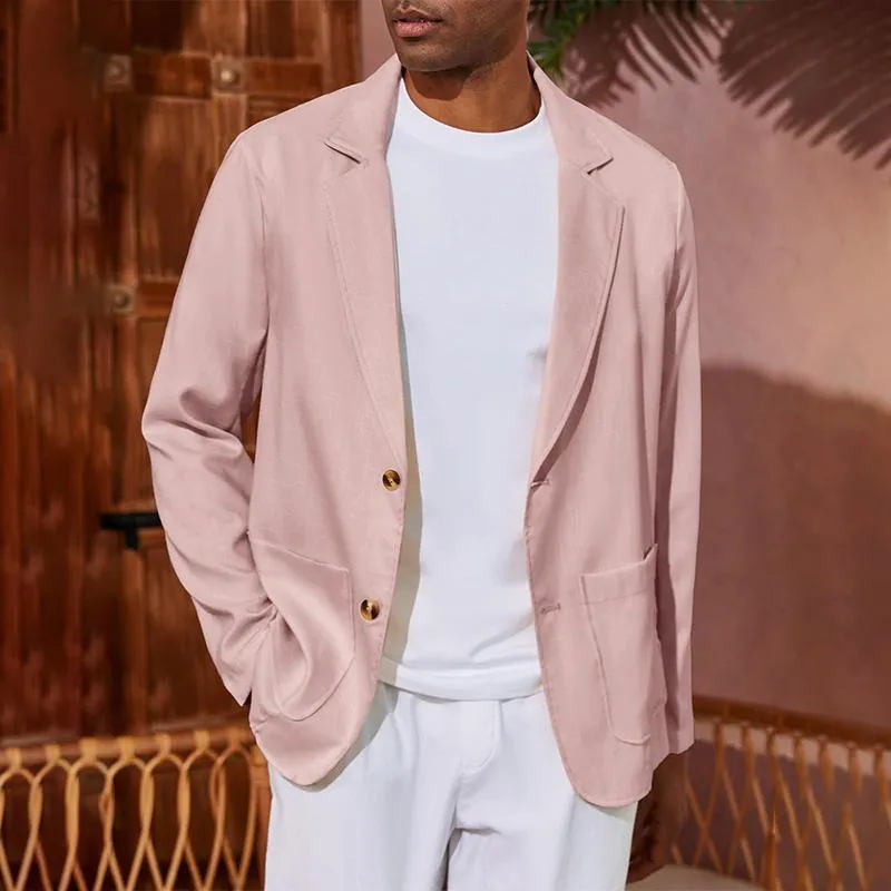 Men's Solid Color Cotton And Linen Notch Lapel Two Buttons Blazer 23701239Z sold by Manly product image thumbnail 5