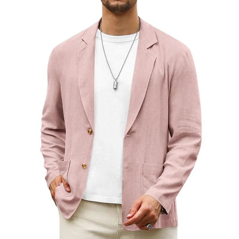 Men's Solid Color Cotton And Linen Notch Lapel Two Buttons Blazer 23701239Z sold by Manly product image thumbnail 4