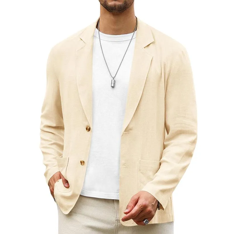 Men's Solid Color Cotton And Linen Notch Lapel Two Buttons Blazer 23701239Z sold by Manly product image thumbnail 3