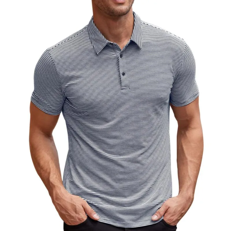 Men's Casual Retro Stretch Striped Polo Shirt 76701738TO sold by Manly