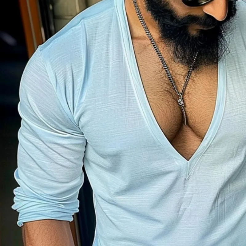 Men's Casual Solid Color V-Neck Long Sleeve T-Shirt 04548712TO sold by Manly product image thumbnail 3