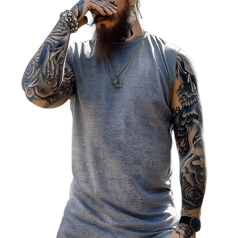 Men's Solid Round Neck Sleeveless Tank Top 96740961Z sold by Manly