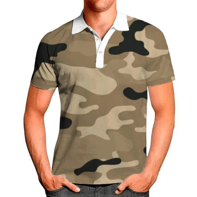 Men's Casual Camouflage Printed Lapel Short Sleeve Polo Shirt 29091422M sold by Manly