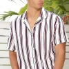 Men's Striped Print Short Sleeve Shirt 25405826Y sold by Manly