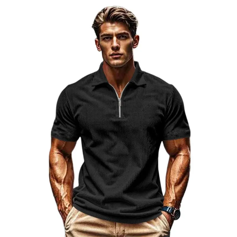 Men's Solid Color Corduroy Lapel Short Sleeve Polo Shirt 00355855Z sold by Manly